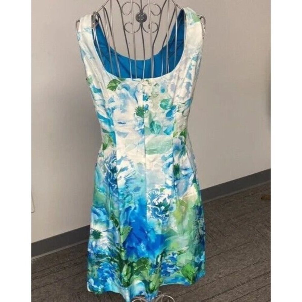 Nine West Dress Sleeveless has Pockets Blue Floral Scoop Neck Size 6 - Picture 2 of 7